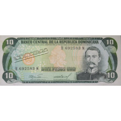 Банкнота Доминикана 10 (десять) песо 1988 год. Pick 119c1. UNC