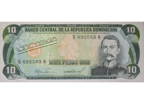 Банкнота Доминикана 10 (десять) песо 1988 год. Pick 119c1. UNC