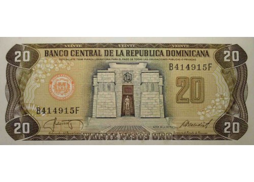 Банкнота Доминикана 20 (двадцать) песо 1987 год. Pick 120c2. UNC