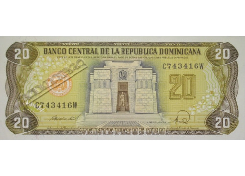 Банкнота Доминикана 20 (двадцать) песо 1988 год. Pick 120c3. UNC