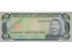 Банкнота Доминикана 10 (десять) песо 1990 год. Pick 132. UNC