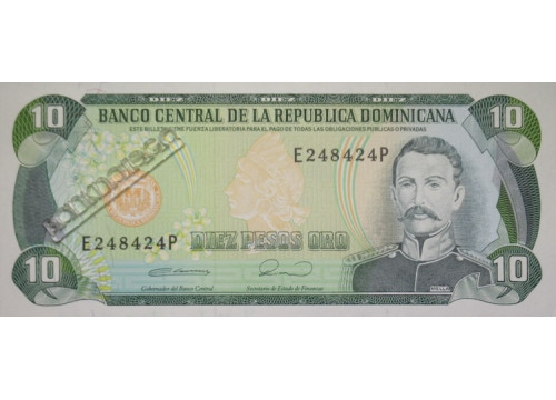 Банкнота Доминикана 10 (десять) песо 1990 год. Pick 132. UNC