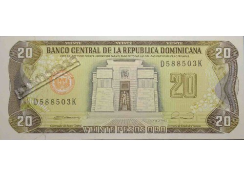 Банкнота Доминикана 20 (двадцать) песо 1990 год. Pick 133. UNC