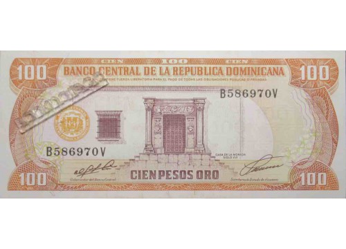 Банкнота Доминикана 100 (сто) песо 1991 год. Pick 136a. UNC