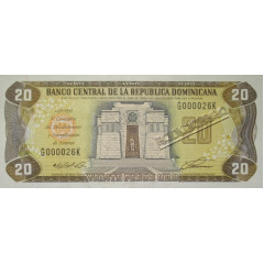 Банкнота Доминикана 20 (двадцать) песо 1992 год. Pick 139a. UNC