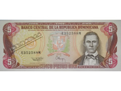 Банкнота Доминикана 5 (пять) песо 1993 год. Pick 143. UNC