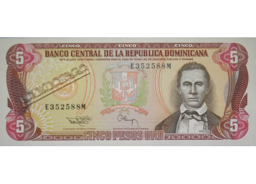 Банкнота Доминикана 5 (пять) песо 1993 год. Pick 143. UNC