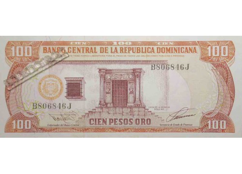 Банкнота Доминикана 100 (сто) песо 1993 год. Pick 144a. UNC