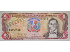 Банкнота Доминикана 5 (пять) песо 1995 год. Pick 147. UNC