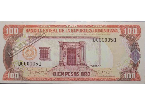 Банкнота Доминикана 100 (сто) песо 1995 год. Pick 150a. UNC