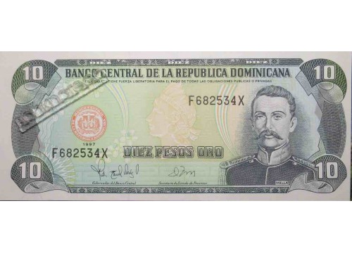 Банкнота Доминикана 10 (десять) песо 1997 год. Pick 153b. UNC
