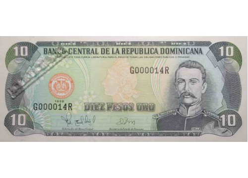 Банкнота Доминикана 10 (десять) песо 1998 год. Pick 153c. UNC