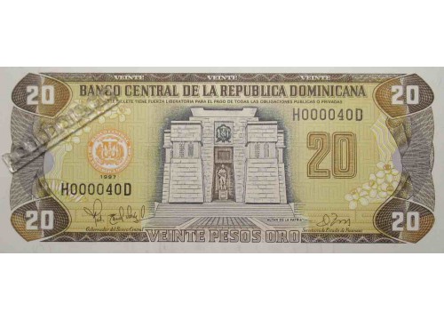Банкнота Доминикана 20 (двадцать) песо 1997 год. Pick 154a. UNC