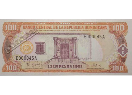 Банкнота Доминикана 100 (сто) песо 1997 год. Pick 156a. UNC