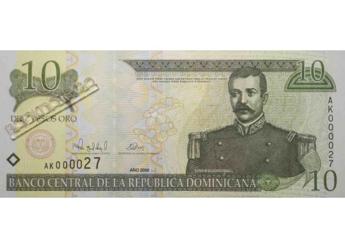 Банкнота Доминикана 10 (десять) песо 2000 год. Pick 159. UNC