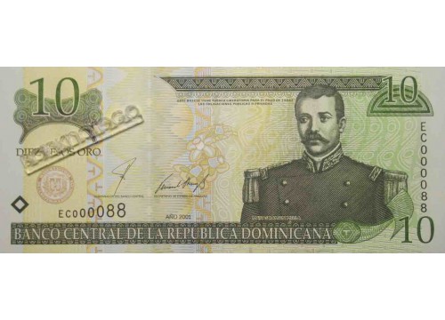 Банкнота Доминикана 10 (десять) песо 2001 год. Pick 165b. UNC