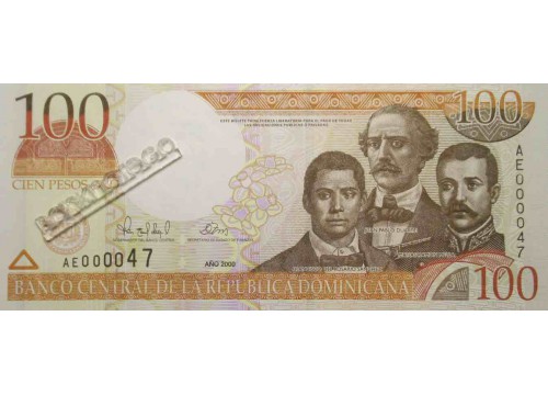 Банкнота Доминикана 100 (сто) песо 2000 год. Pick 167a. UNC