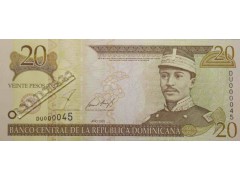 Банкнота Доминикана 20 (двадцать) песо 2001 год. Pick 169a. UNC