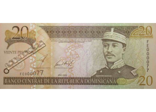 Банкнота Доминикана 20 (двадцать) песо 2002 год. Pick 169b. UNC