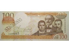 Банкнота Доминикана 100 (сто) песо 2001 год. Pick 171a. UNC