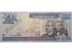 Банкнота Доминикана 2000 (две тысячи) песо 2002 год. Pick 174a. UNC
