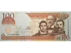 Банкнота Доминикана 100 (сто) песо 2002 год. Pick 175. UNC