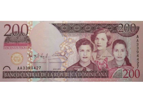 Банкнота Доминикана 200 (двести) песо 2007 год. Pick 178. UNC