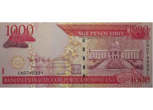 Банкнота Доминикана 1000 (тысяча) песо 2009 год. Pick 180b. UNC