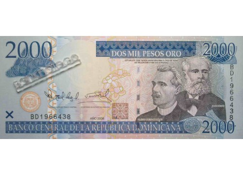 Банкнота Доминикана 2000 (две тысячи) песо 2006 год. Pick 181a. UNC