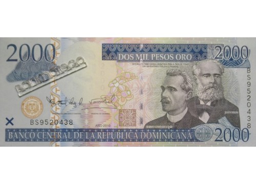 Банкнота Доминикана 2000 (две тысячи) песо 2010 год. Pick 181c. UNC