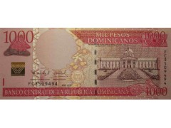 Банкнота Доминикана 1000 (тысяча) песо 2011 год. Pick 187a. UNC