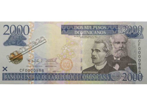 Банкнота Доминикана 2000 (две тысячи) песо 2011 год. Pick 188a. UNC