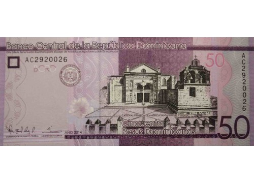 Банкнота Доминикана 50 (пятьдесят) песо 2014 год. Pick 189a. UNC