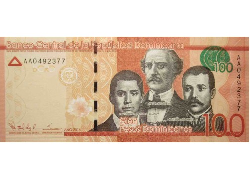 Банкнота Доминикана 100 (сто) песо 2014 год. Pick 190a. UNC