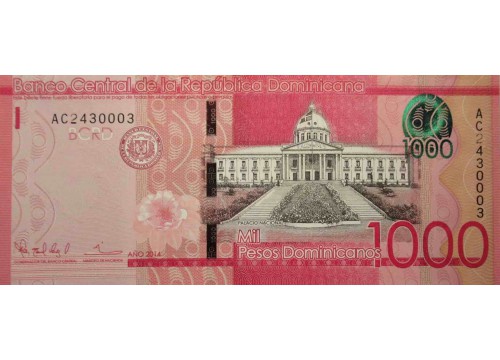 Банкнота Доминикана 1000 (тысяча) песо 2014 год. Pick 193a. UNC