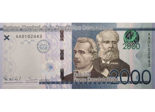 Банкнота Доминикана 2000 (две тысячи) песо 2014 год. Pick 194. UNC