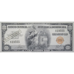 Банкнота Доминикана 100 (сто) песо 1957 год. Pick 76. AUNC