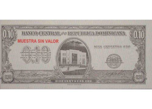 Банкнота Доминикана 10 (десять) сентаво 1961 год. Pick 86s. UNC