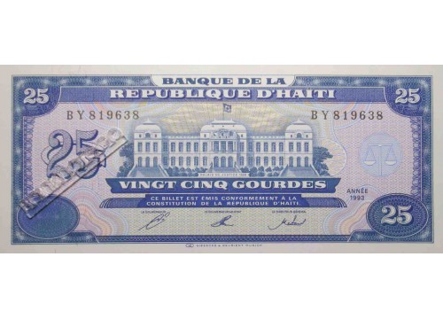 Банкнота Гаити 25 (двадцать пять) гурд 1993 год. Pick 262. UNC
