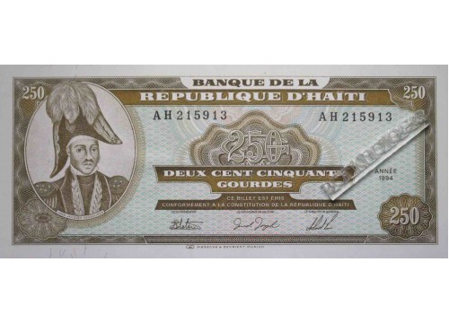 Банкнота Гаити 250 (двести пятьдесят) гурд 1994 год. Pick 263. UNC