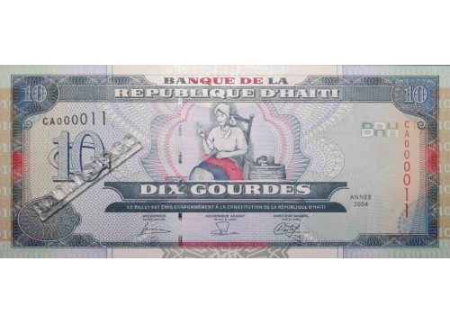 Банкнота Гаити 10 (десять) гурд 2004 год. Pick 265b. UNC