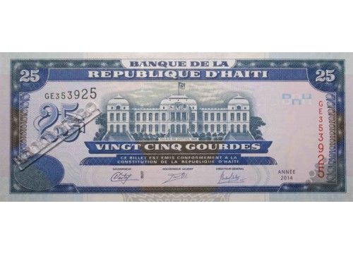 Банкнота Гаити 25 (двадцать пять) гурд 2014 год. Pick 266e. UNC