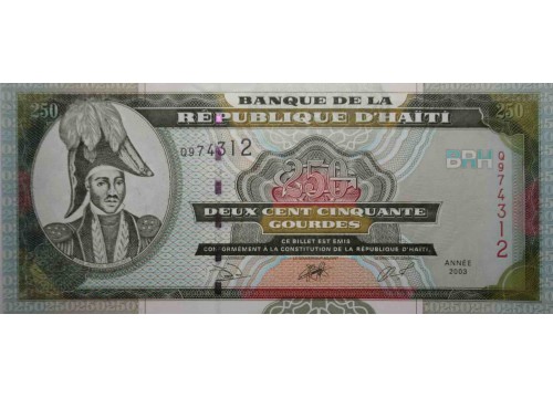Банкнота Гаити 250 (двести пятьдесят) гурд 2003 год. Pick 269b. UNC