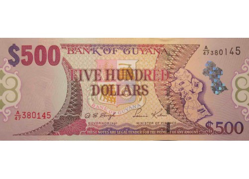 Банкнота Гайана 500 (пятьсот) долларов 2000 год. Pick 34b. UNC
