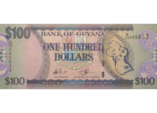 Банкнота Гайана 100 (сто) долларов 2009 год. Pick 36b1. UNC