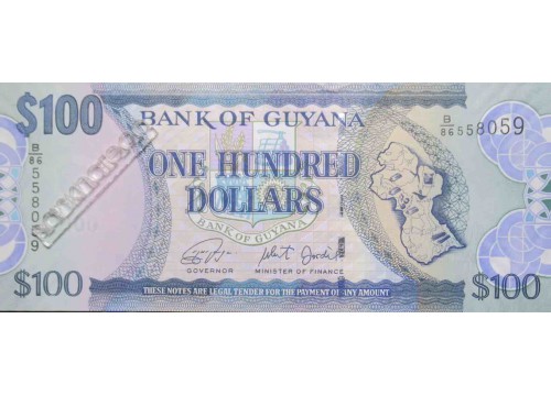 Банкнота Гайана 100 (сто) долларов 2019 год. Pick 36d. UNC