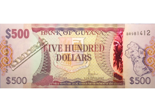 Банкнота Гайана 500 (пятьсот) долларов 2024 год. Pick 37.3. UNC
