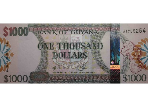 Банкнота Гайана 1000 (тысяча) долларов 2011-19 год. Pick 38.1. UNC