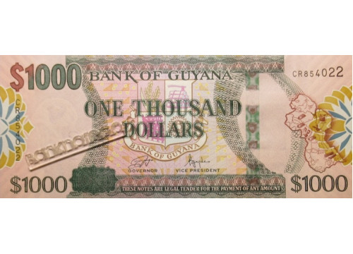 Банкнота Гайана 1000 (тысяча) долларов 2024 год. Pick 38d. UNC