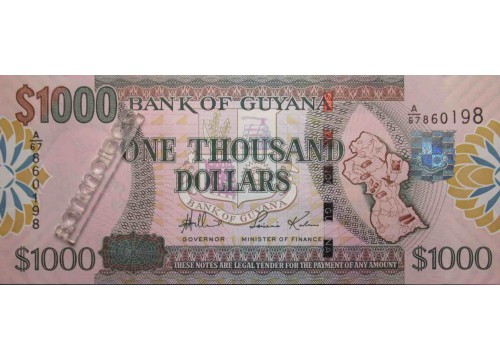 Банкнота Гайана 1000 (тысяча) долларов 2005 год. Pick 39a. UNC